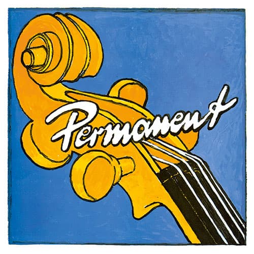 Illustration of a yellow string instrument scroll and pegbox against a blue background, with the word "Permanent" written in bold white script across the image.